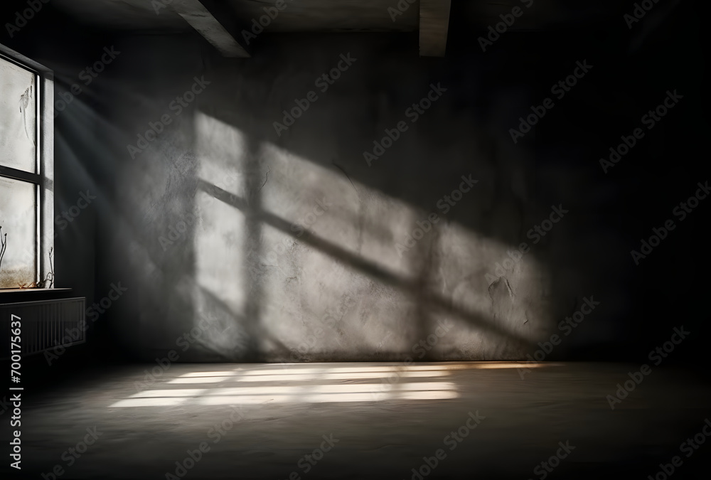 Poster Dark concrete empty room. Modern architecture design. Dark Concrete Wall Architecture