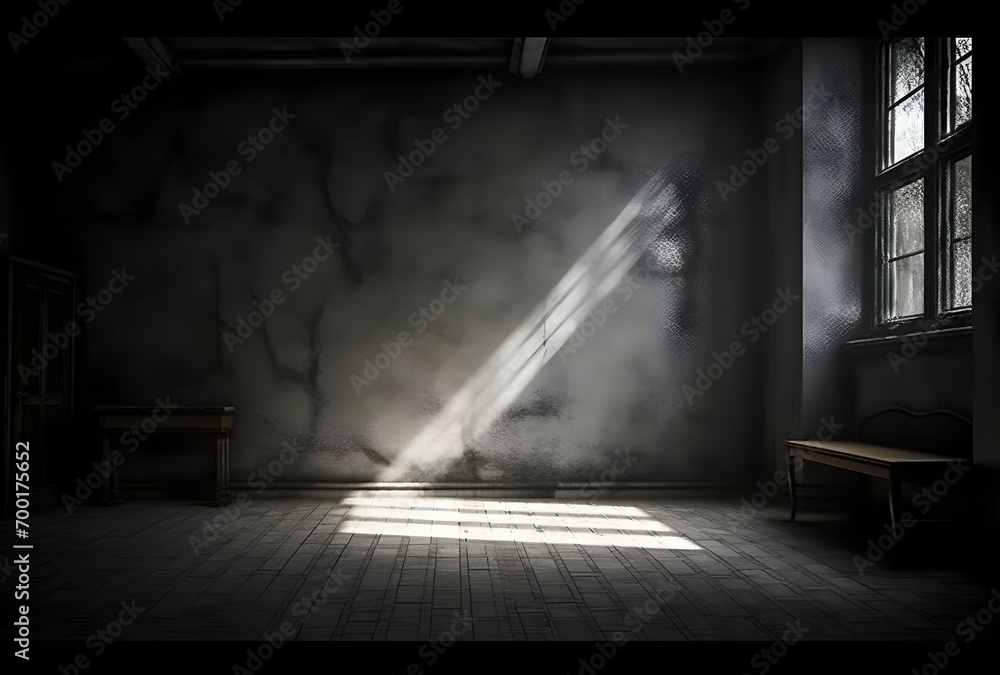 Poster Dark concrete empty room. Modern architecture design. Dark Concrete Wall Architecture