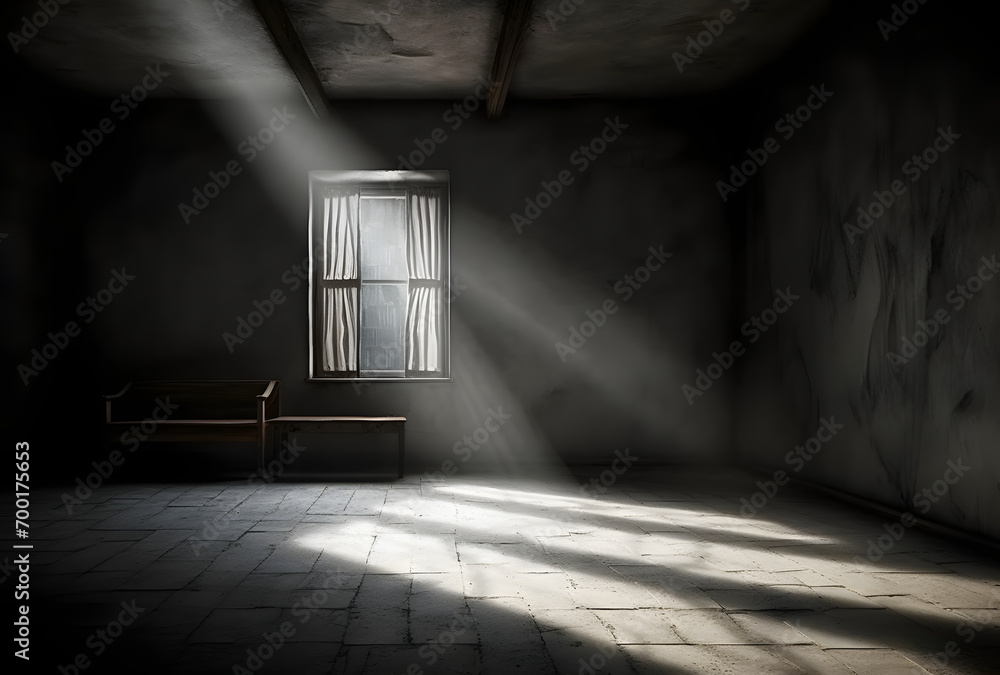 Poster Dark concrete empty room. Modern architecture design. Dark Concrete Wall Architecture