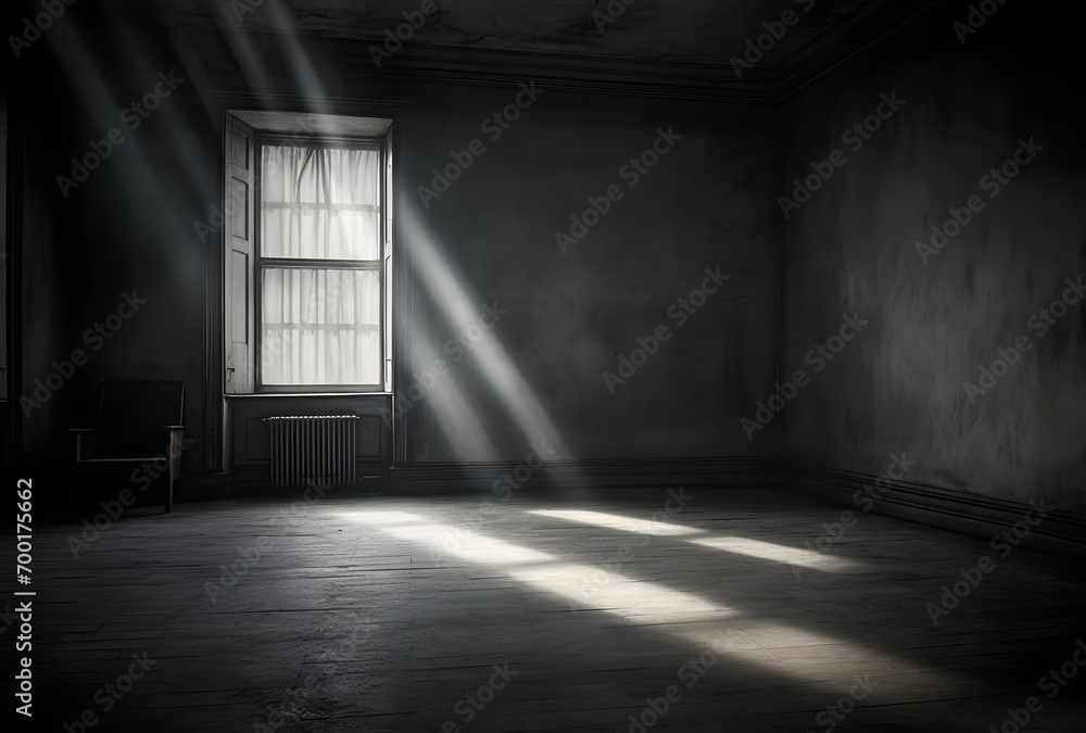 Poster Dark concrete empty room. Modern architecture design. Dark Concrete Wall Architecture