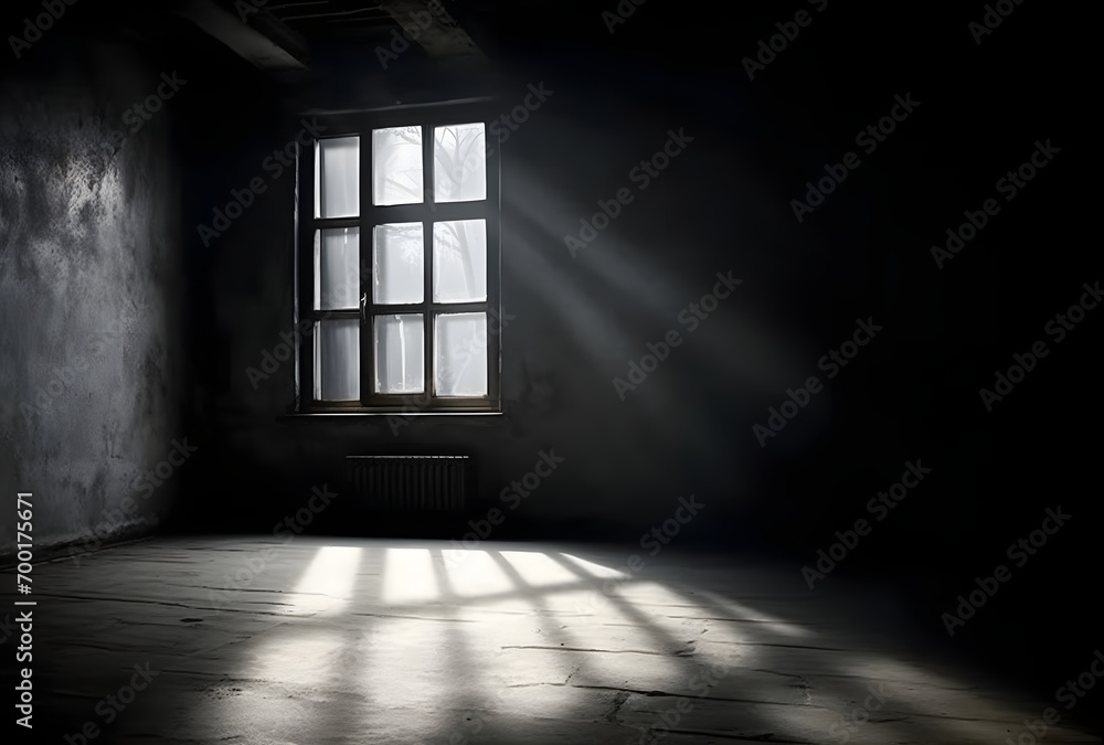 Poster Dark concrete empty room. Modern architecture design. Dark Concrete Wall Architecture