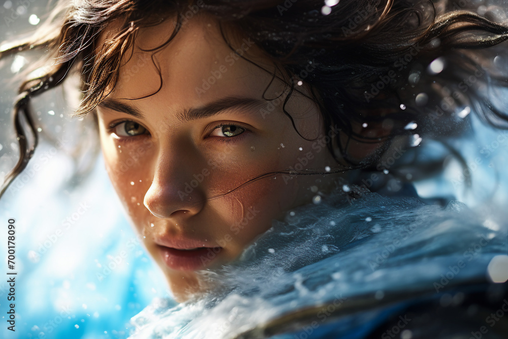 Poster generative ai image picture of powerful elements wizard practicing ice water air fire magic video ga
