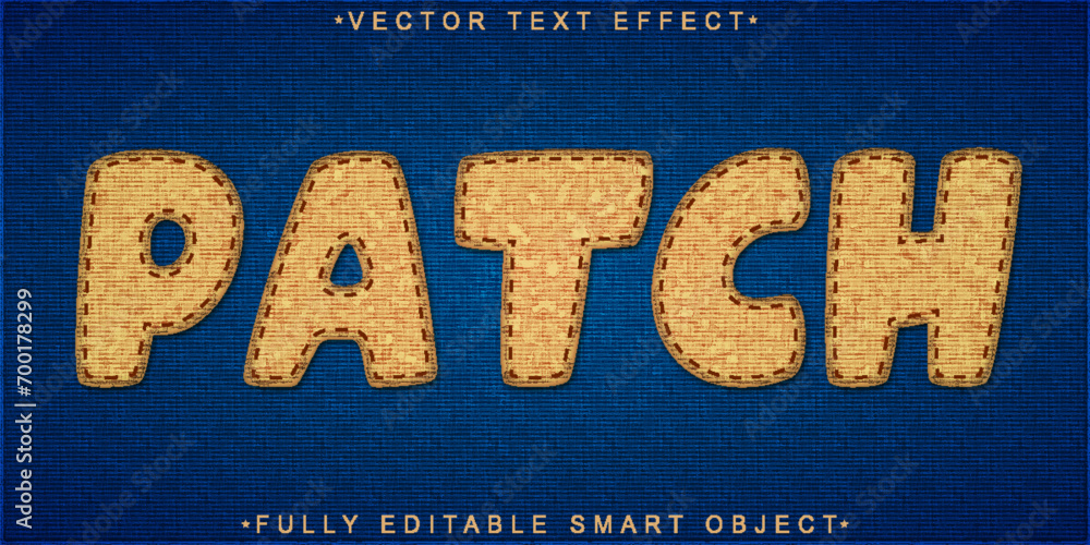 Poster jean patch vector fully editable smart object text effect
