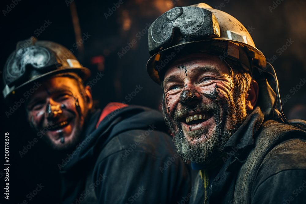 Poster skilled experienced worker in dark cave in mine made with generative ai technology