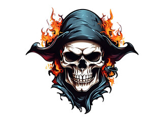 illustration of skull in fire simple for Tshirt Design , HD
