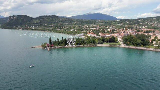 Lake Garda and Bardolino drone from the lake