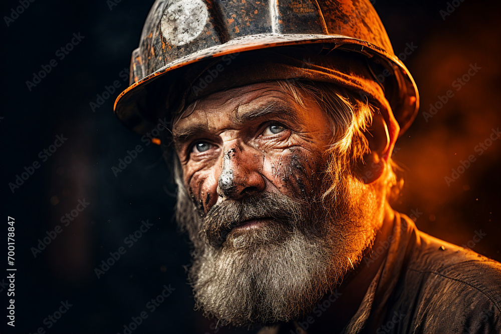 Poster male coal miners in protective helmet working and extracting vital energy resources generative ai