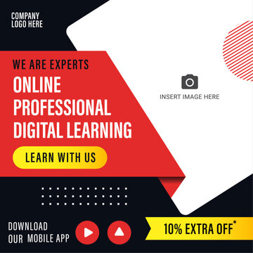 Square social media template for online educational institute. Fully editable template. 