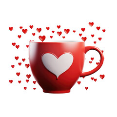 Coffee cup with hearts on white background