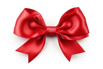 Fototapeta premium Christmas bow made out of a red satin ribbon, a decorative and festive element for gifts and celebrations.