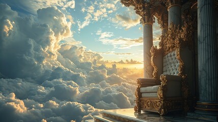 sky gods king heaven throne in the middle of clouds. a throne