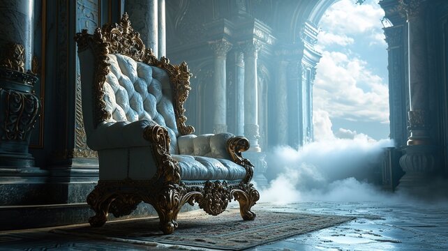 sky gods king heaven throne in the middle of clouds. a throne