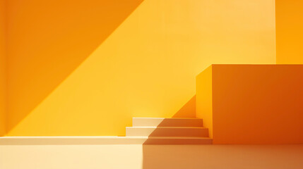 a yellow wall with stairs and shadow