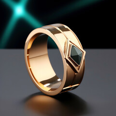 a gold ring with a black stone