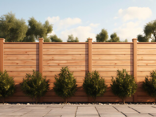 a wood fence with trees in the background