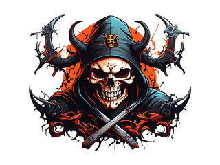 illustration halloween skull with a skull and crossbones for Tshirt Design , HD