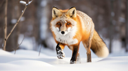 a fox walking in the snow