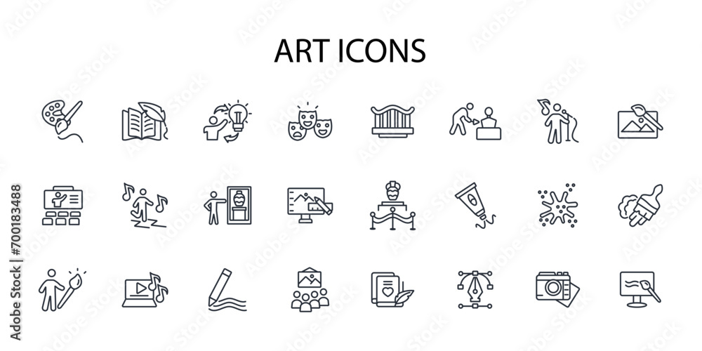 Poster art icon set.vector.editable stroke.linear style sign for use web design,logo.symbol illustration.