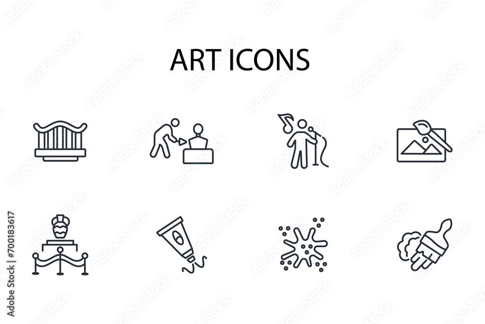 Poster art icon set.vector.editable stroke.linear style sign for use web design,logo.symbol illustration.