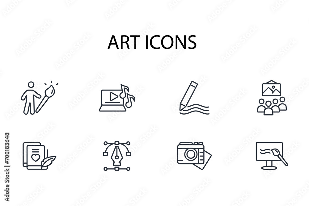 Poster art icon set.vector.editable stroke.linear style sign for use web design,logo.symbol illustration.