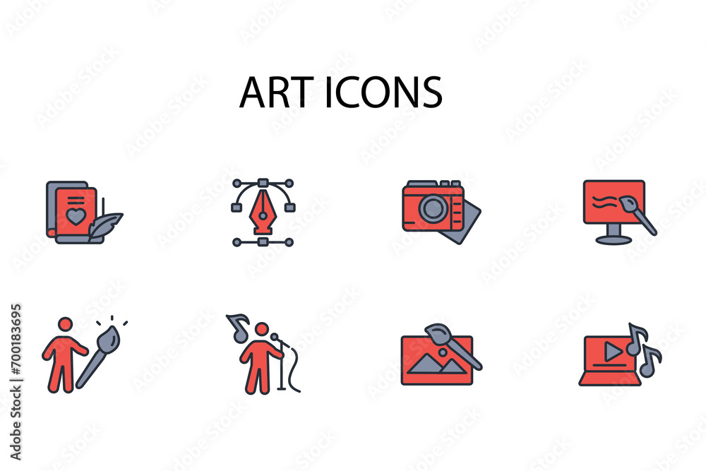 Poster art icon set.vector.editable stroke.linear style sign for use web design,logo.symbol illustration.