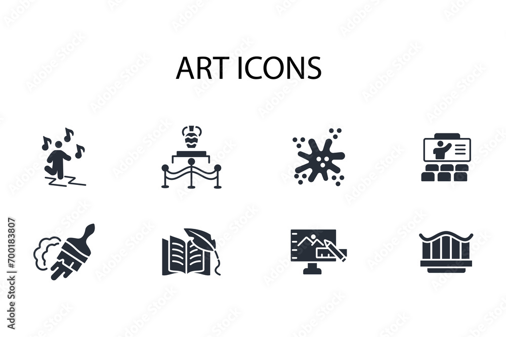 Poster art icon set.vector.editable stroke.linear style sign for use web design,logo.symbol illustration.