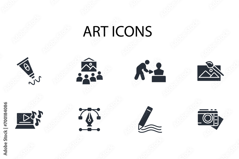 Poster art icon set.vector.editable stroke.linear style sign for use web design,logo.symbol illustration.