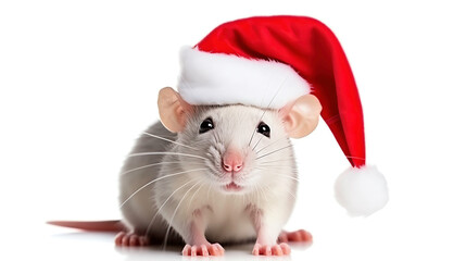 a white mouse wearing a red and white hat