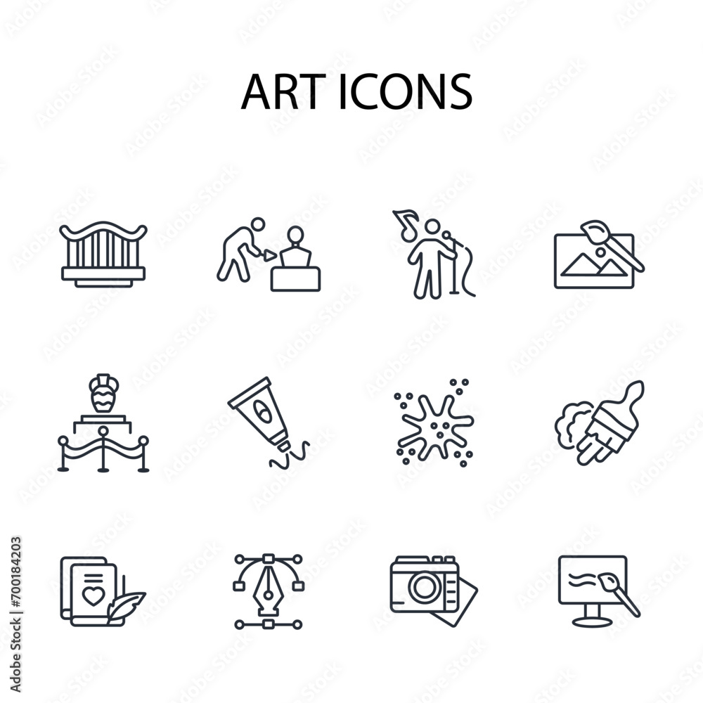 Poster art icon set.vector.editable stroke.linear style sign for use web design,logo.symbol illustration.