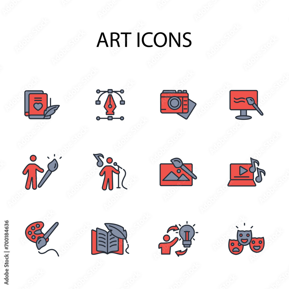 Poster art icon set.vector.editable stroke.linear style sign for use web design,logo.symbol illustration.
