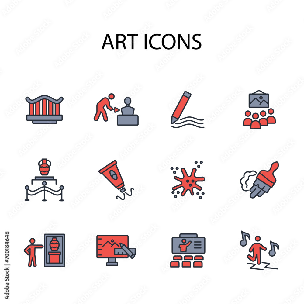 Poster art icon set.vector.editable stroke.linear style sign for use web design,logo.symbol illustration.