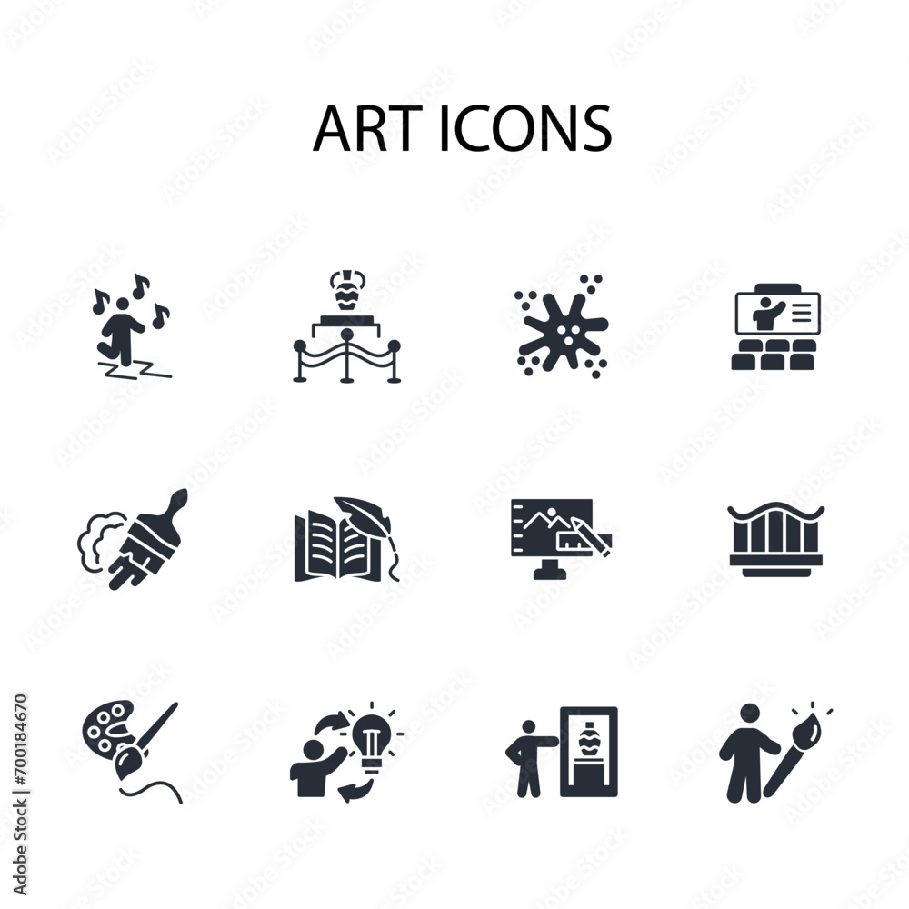 Poster art icon set.vector.editable stroke.linear style sign for use web design,logo.symbol illustration.