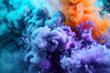 Multicolored neon smoke. and colorful explosions Abstract psychedelic black dark background. - obrazy, fototapety, plakaty