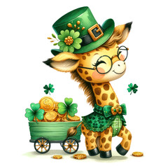 Cute Giraffe St Patrick's Day Clipart Illustration