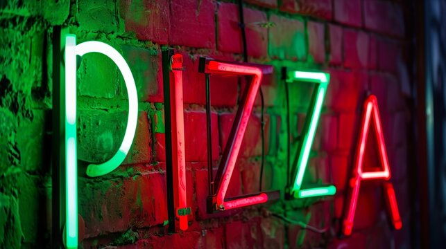 Neon lights pizza sign made with Ai generative technology