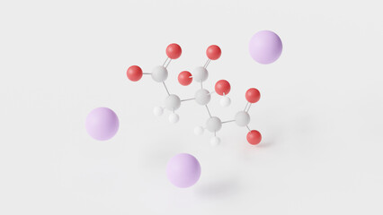 sodium citrate molecule 3d, molecular structure, ball and stick model, structural chemical formula trisodium salt of citric acid
