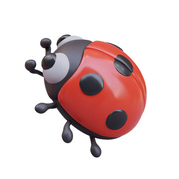 Side view on realistic ladybird ready to flight. Ladybug cute character in red and black colors. Red insect cartoon character. Vector illustration in 3d style