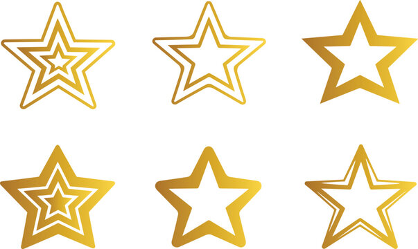 Gold star illustration set, modern line art vector, celestial symbol, shiny star, abstract star, decorative element, on transparent background