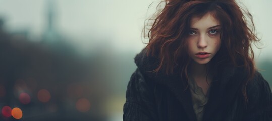 Close-up of a person with red hair, creating an atmospheric portrait that captures the intensity and uniqueness of the individual. - obrazy, fototapety, plakaty