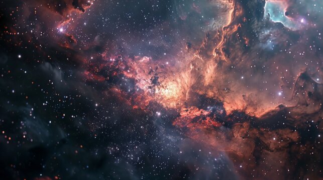 Vibrant Cosmic Nebula with Stars and Galaxies, Deep Space Exploration Background Texture