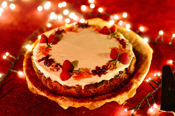 Cake with a glowy red background