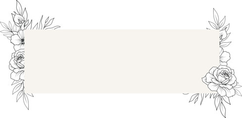 Flower Frame. Hand drawn Botanical vector illustration. Black and white wreath.