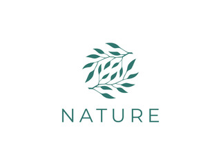 circle nature leaf twig logo vector icon illustration, logo template