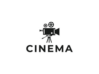 cinema camera logo vector icon illustration, logo template