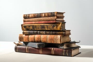Stack of antique books on a white background. Generative AI