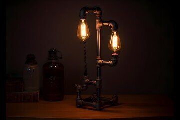 industrial style lamp made out of pipe construction