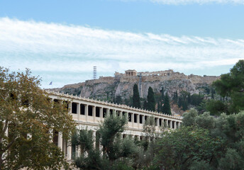 Obraz premium View of The Ancient Agora and Museum in Foreground and the Acropolis in the Background Athens, Greece