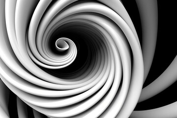 Abstract 3D spiral background in black and white. Generative AI
