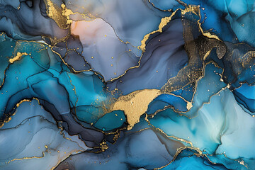 Currents of translucent hues, Natural luxury abstract fluid art painting in liquid ink technique. Tender and dreamy wallpaper. Mixture of colors creating transparent waves and golden swirls.