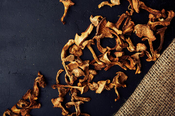 Natural wild food - Edible orange chanterelle, antioxidant-rich mushrooms, low ecological footprint, sustainable product.